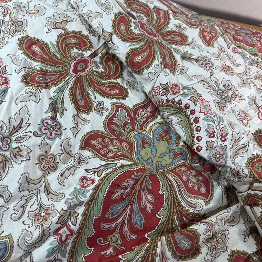 Pottery Barn Duvet Cover Set Full/Queen Red Paisley Vtg Excellent Cotton